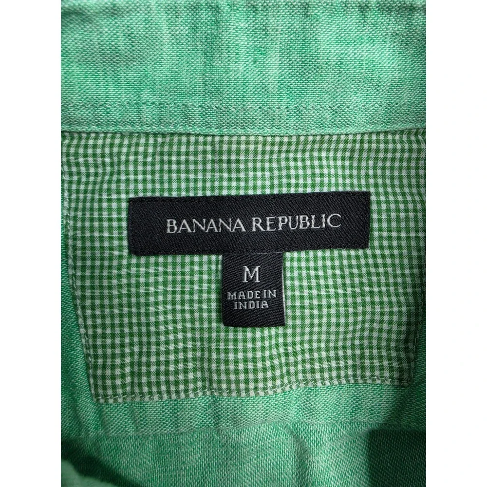 Banana Republic Shirt Men's Medium Green Linen Long Sleeve Button-Down Casual